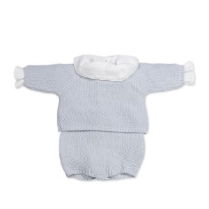SET/ TRICOT JERSEY + RANITA + BODY BAMBULA AZUL 0-1M/56 CM