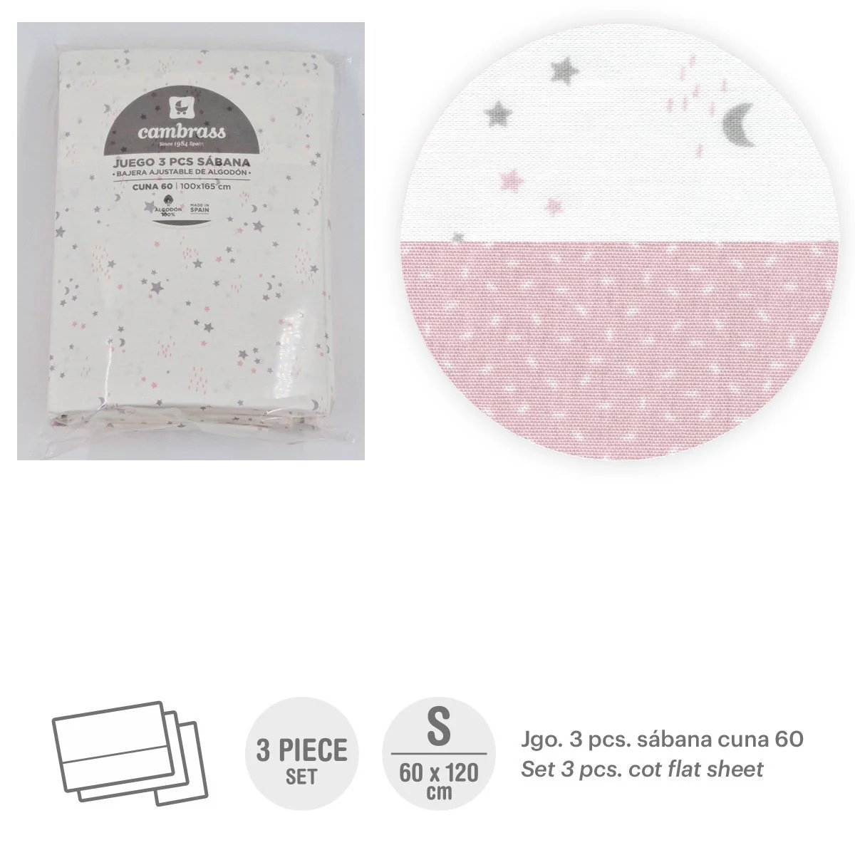 TRÍPTICO SÁBANAS CUNA 60 60x120x1 CM SKY ROSA