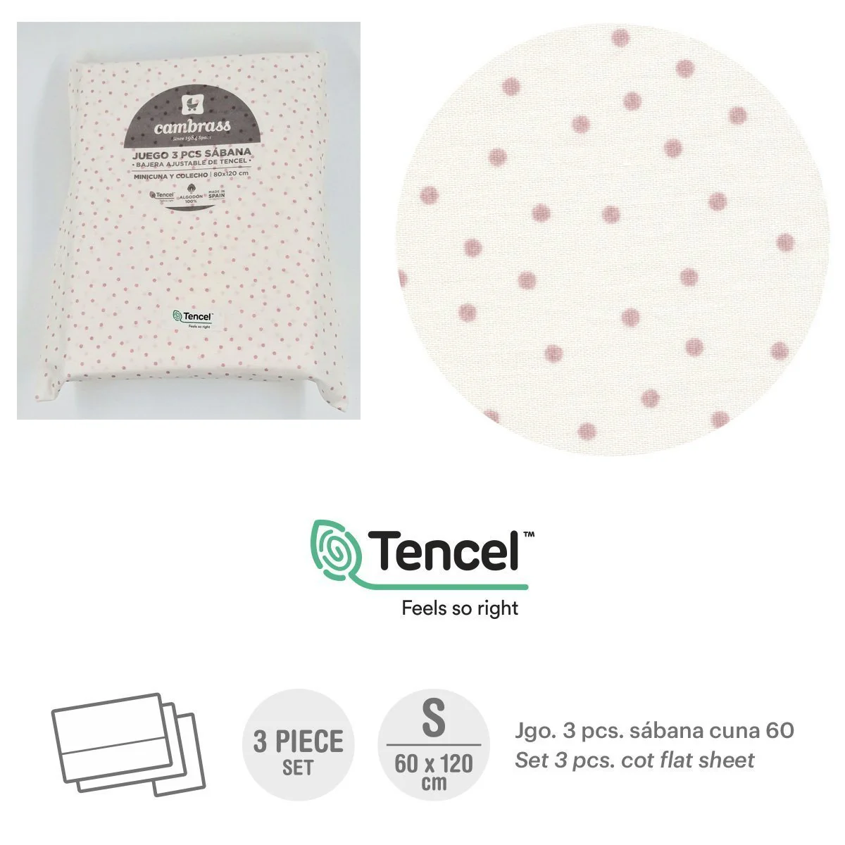 TRÍPTICO SÁBANAS CUNA 60 60x120x1 CM FLOR ROSA