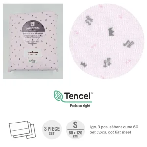 TRÍPTICO SÁBANAS CUNA 60 60x120x1 CM CORONAS ROSA
