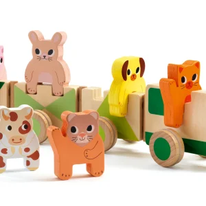 Trianimo Farm DJ06317  Arrastre Trianimo Granja Tren de Madera con Animales - Djeco 36317