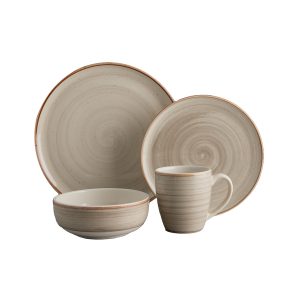 Vajilla Corona Caoba Gris 4 Puestos 16 Piezas
